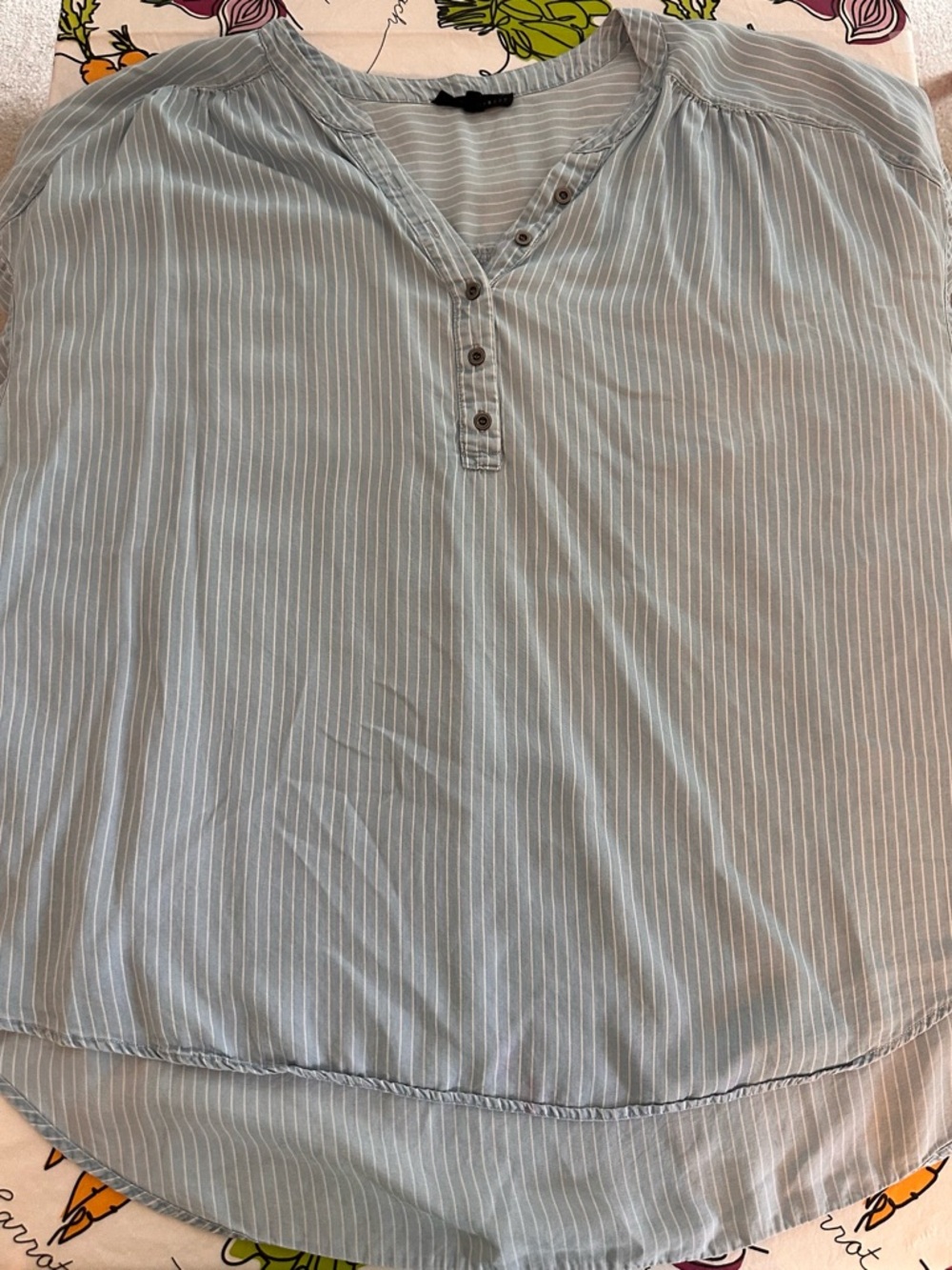 Jane and Delancey Light Blue and White Striped Cotton Henley Blouse